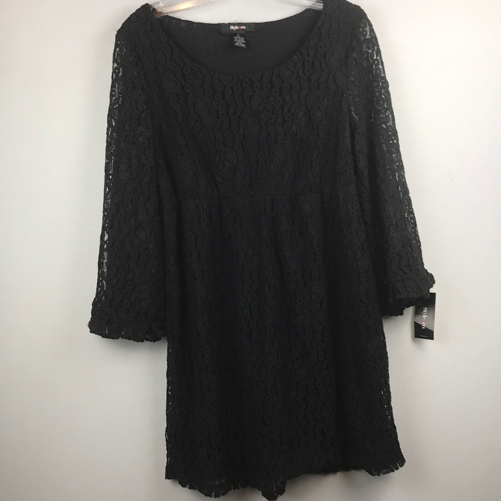 Style&CO Lace black dress size Small L/S w/lining - Picture 1 of 8